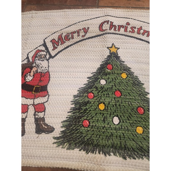 Vintage Christmas Rag Rug Santa Christmas Tree Bells Candy‎ Canes 24x44 - Picture 4 of 7